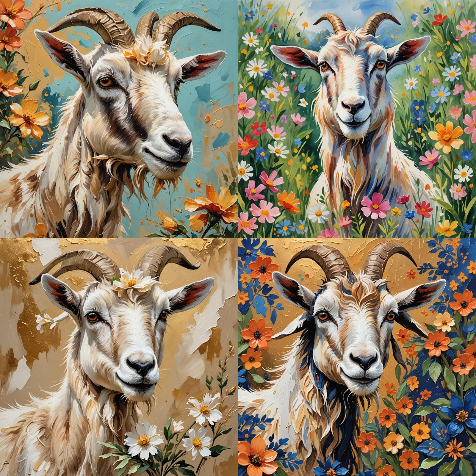 Abstract Goat with Flower in Gouache Style
