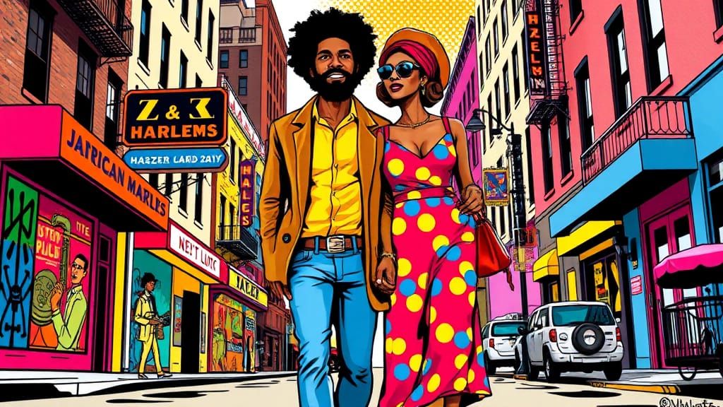 Melanin Couple in Harlem, in Pop Art Style