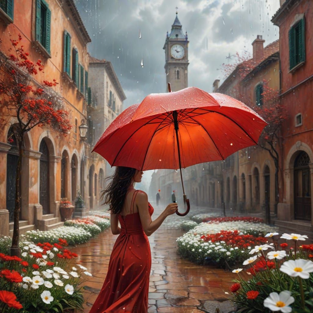 Surrealistic Dreamscapes: Woman Under a Melting Umbrella