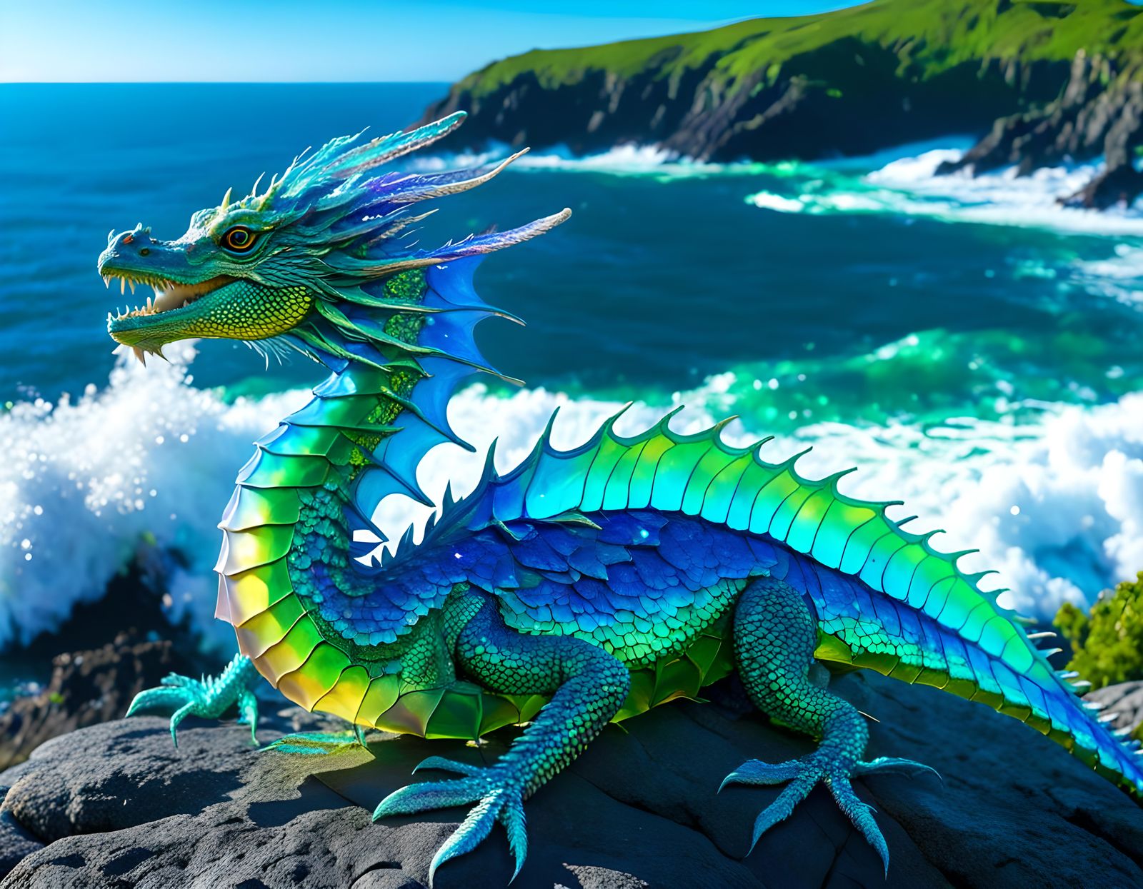 Iridescent Sea Dragon on Ocean Rock