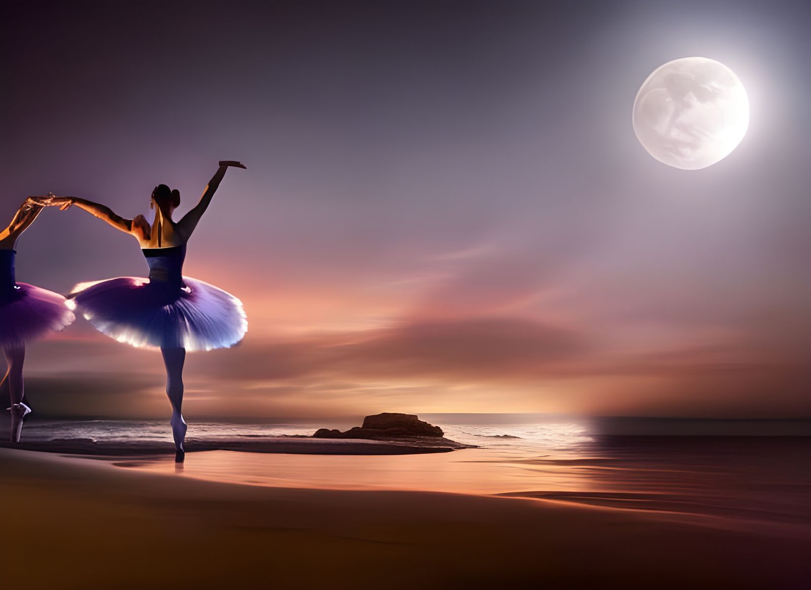 ""The ballet" moonlight nightscape of  hyperrealistic Baller...