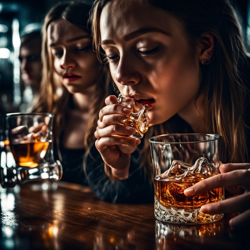 Hyperrealistic Face Behind Whiskey Glass