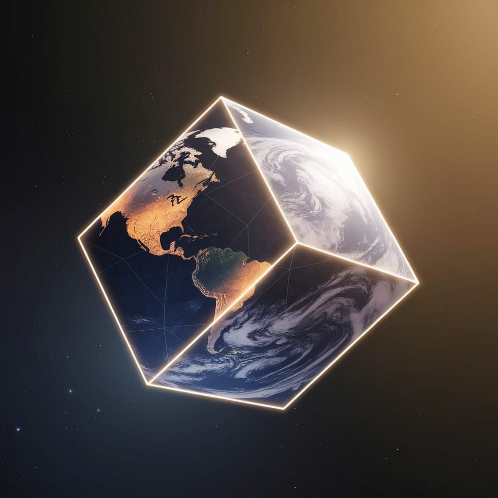 Cube-Shaped Earth in Serene Space