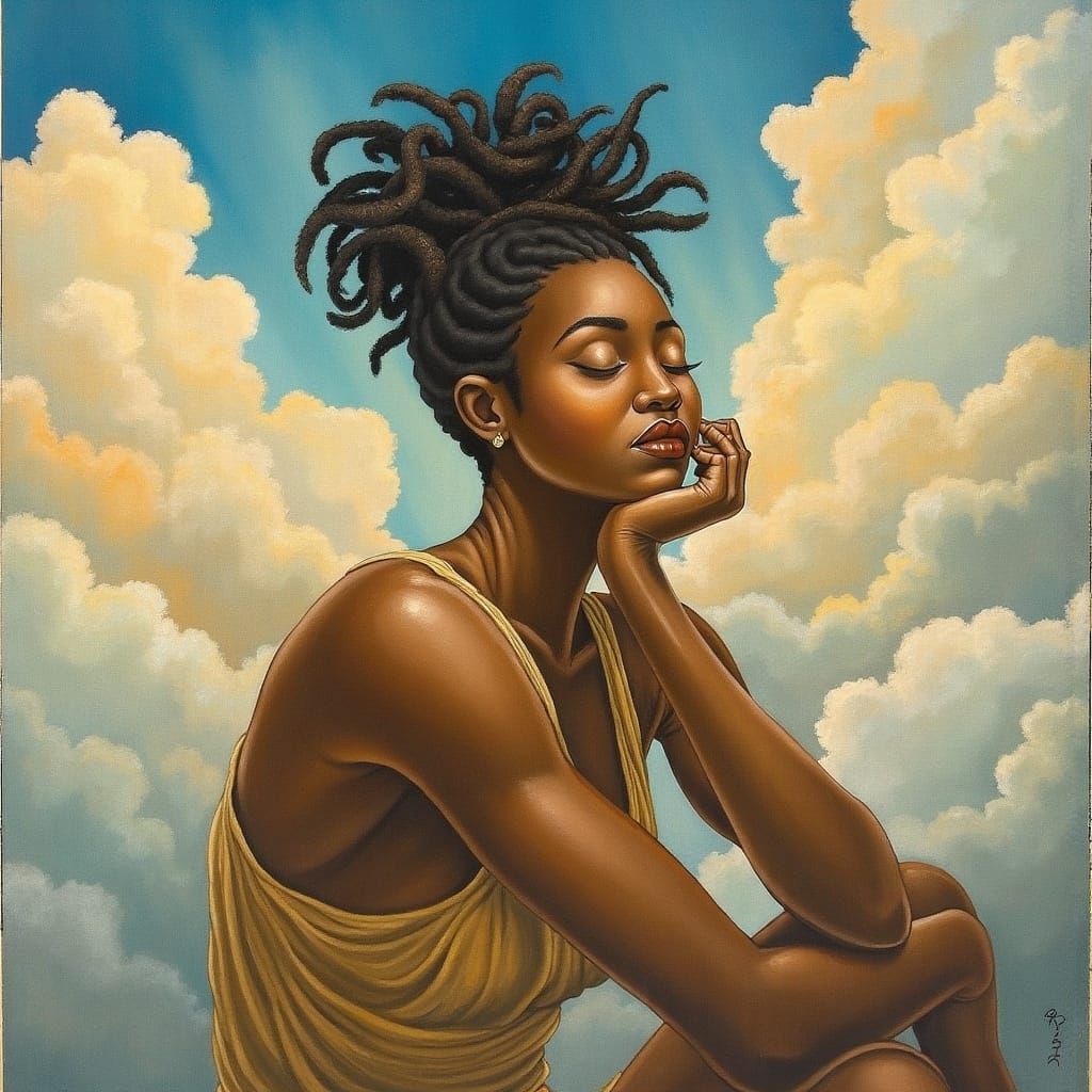 Black Woman with Dreadlocks in Antique Watercolor Style