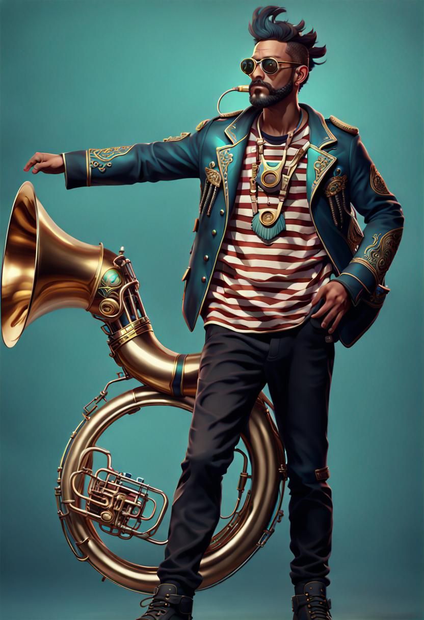 Cool Guy with Sousaphone: Detailed Matte Painting