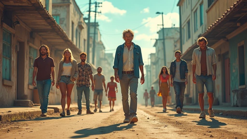 Gritty City Scene with Hopeful Offerings in a Heavenly Light