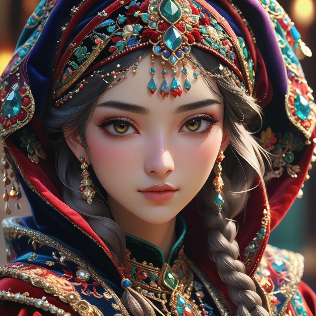 Ottoman Girl in Velvet Cloak: 3D Anime Art