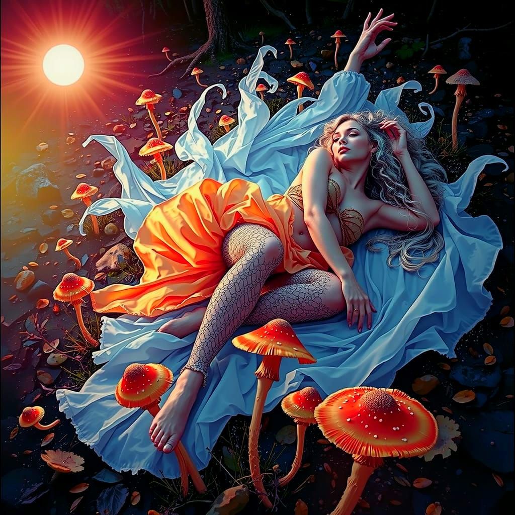 Ethereal Figure in Bioluminescent Forest