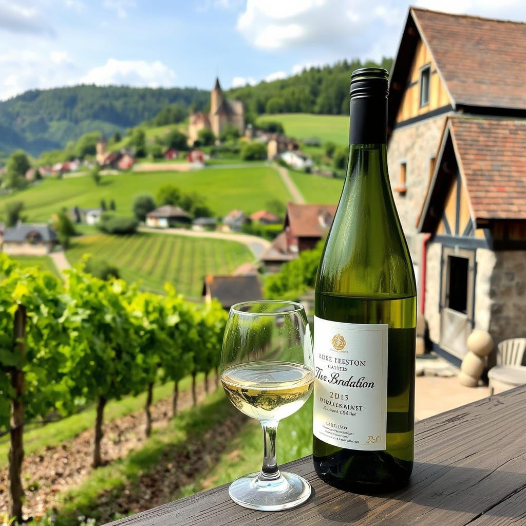 Alsace Vineyard Scene with Wine
