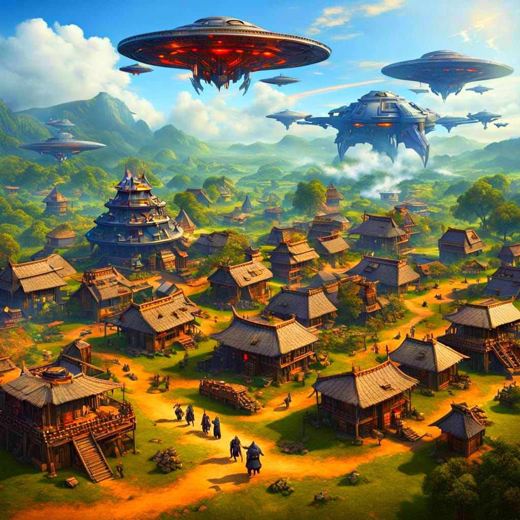 Medieval Warriors Confront Alien Invasion in Futuristic Land...