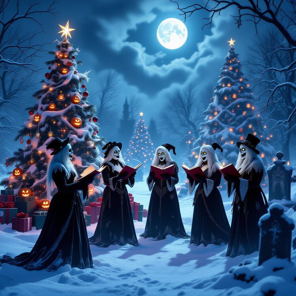 Haunted Christmas Scene with Undead Carolers