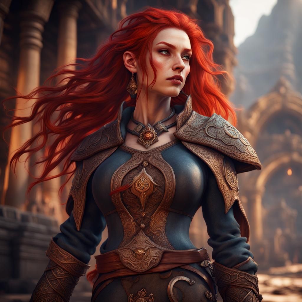Red-Haired Kalashtar Fantasy Concept Art