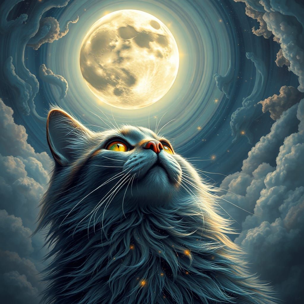 Mystical Cat's Lunar Reverie: Shamanic Vision