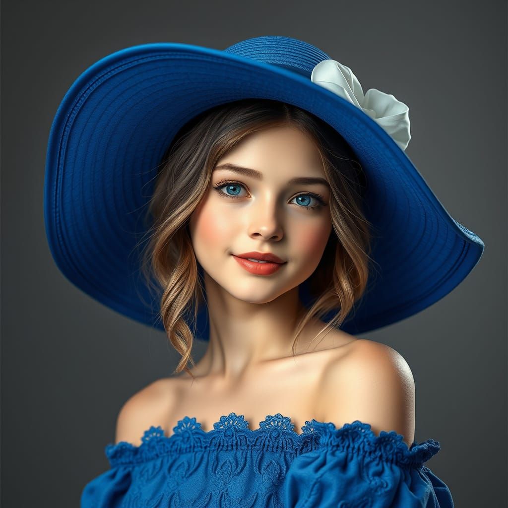 Ethereal Portrait of a Blue-Hatted Beauty