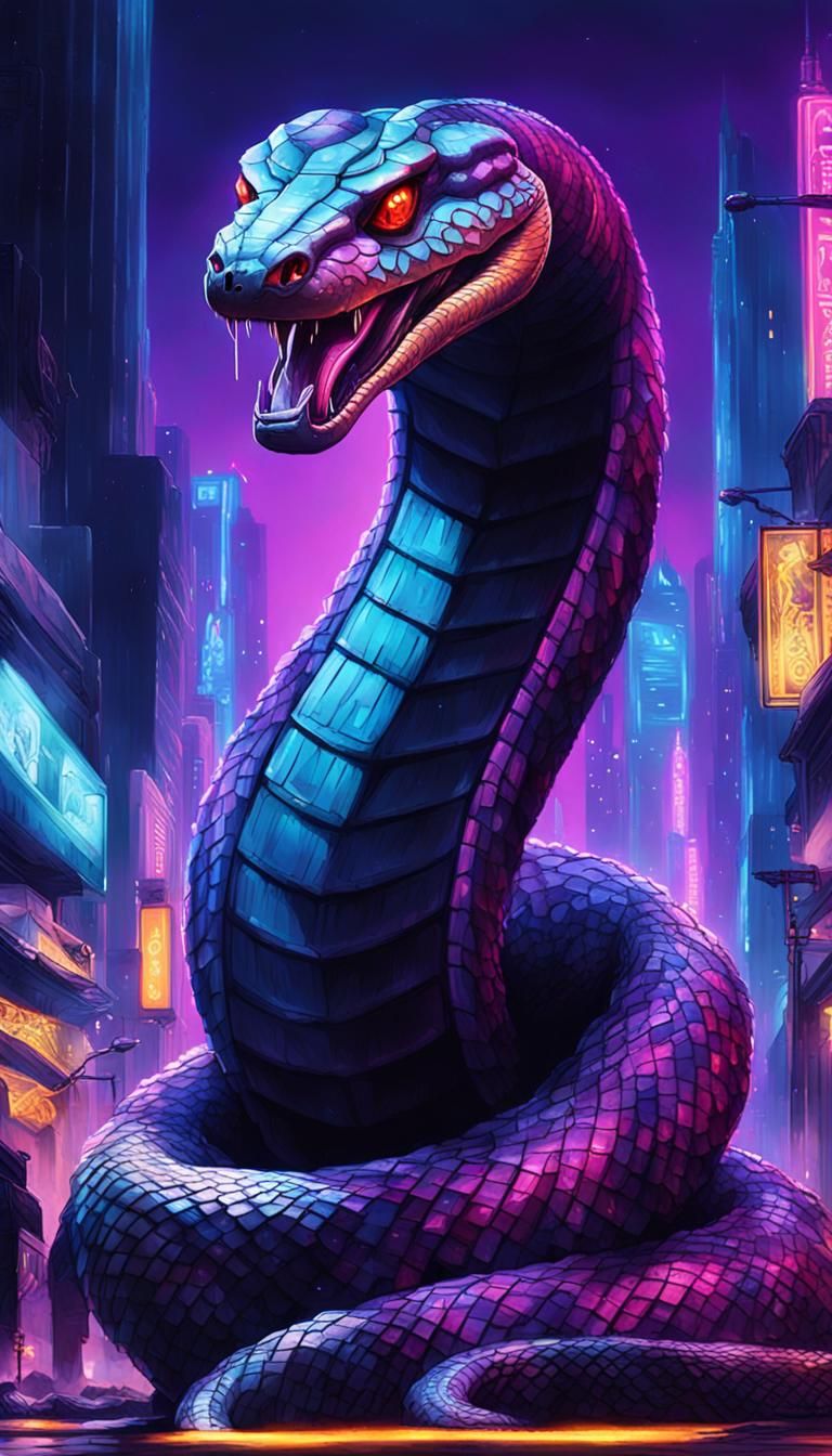 Cyberpunk Snake God Slithers Through Neon City