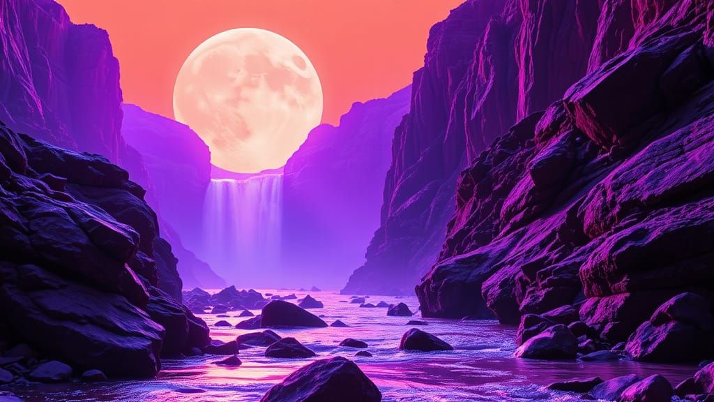 Neon Cyberpunk Landscape at Sunset