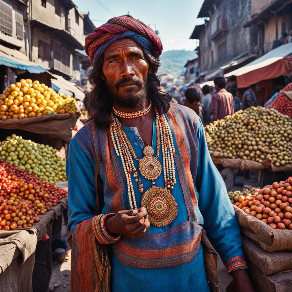 Kathmandu Market Scene 1970s: A Hyperrealistic Photo