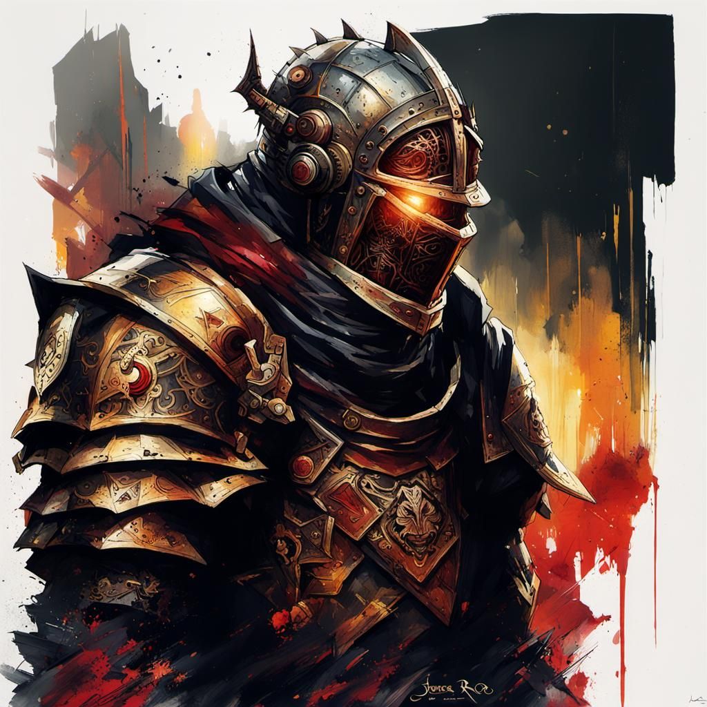 Gothic Goblin in Gilded Armor, Digital Art