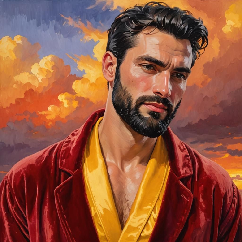 Expressionist Portrait of Man in Red Velvet Robe