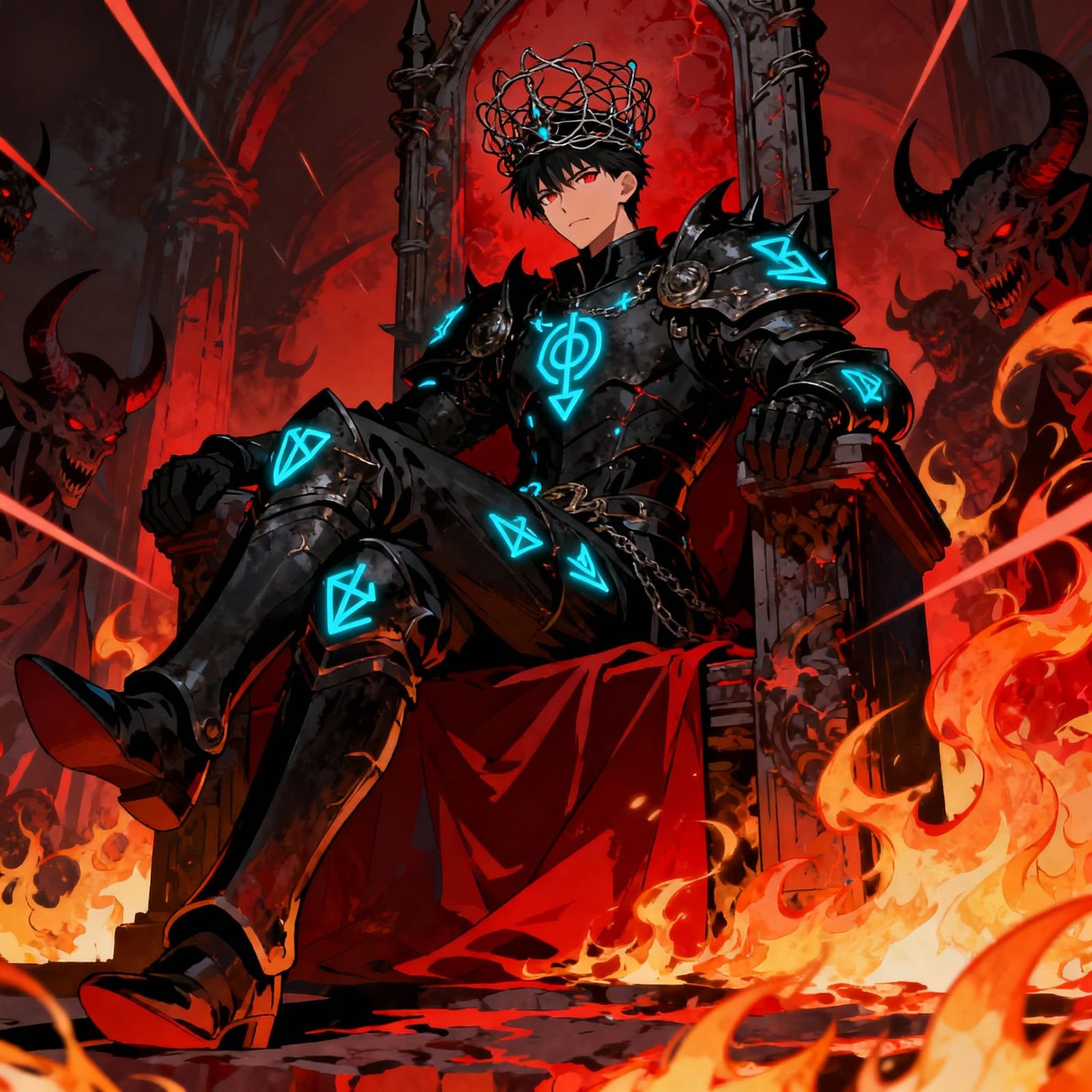 King of Hell on Fiery Throne in Manga Scan Style