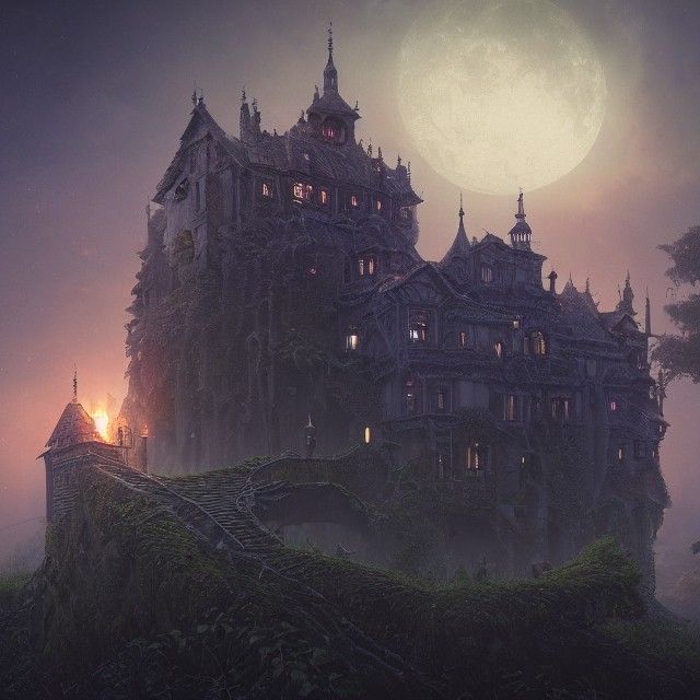 Dark Castle at Night: Hyperdetailed Digital Painting