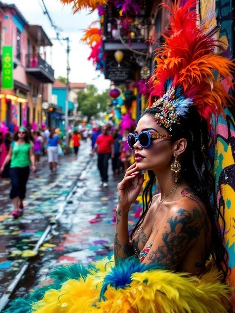 Surrealist Carnival Figure with Metamorphic Details