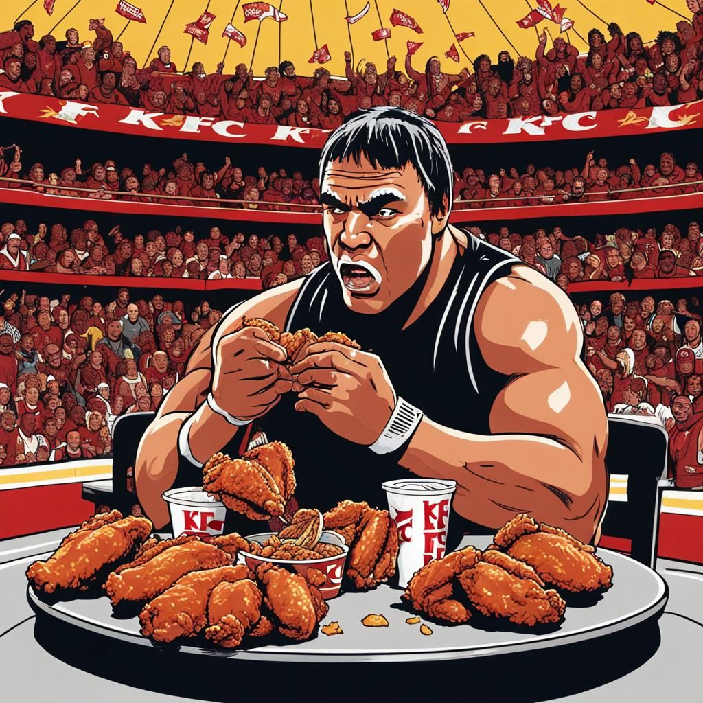 Wrestler Enjoys KFC in Boxing Ring