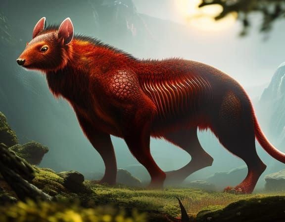 realistic alien mammal like animal in its habitat, deep colors, deep color, fantastical, intricate detail, splash screen...