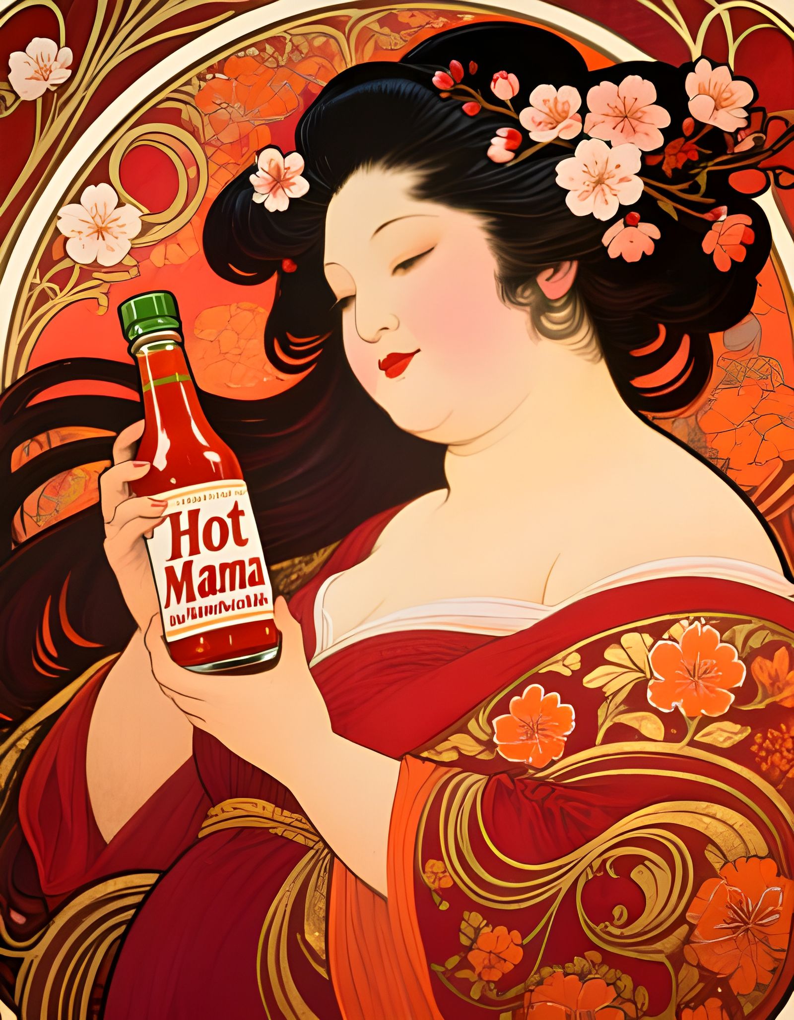 Art Nouveau Hot Sauce Ad: Plus-Size Japanese Woman