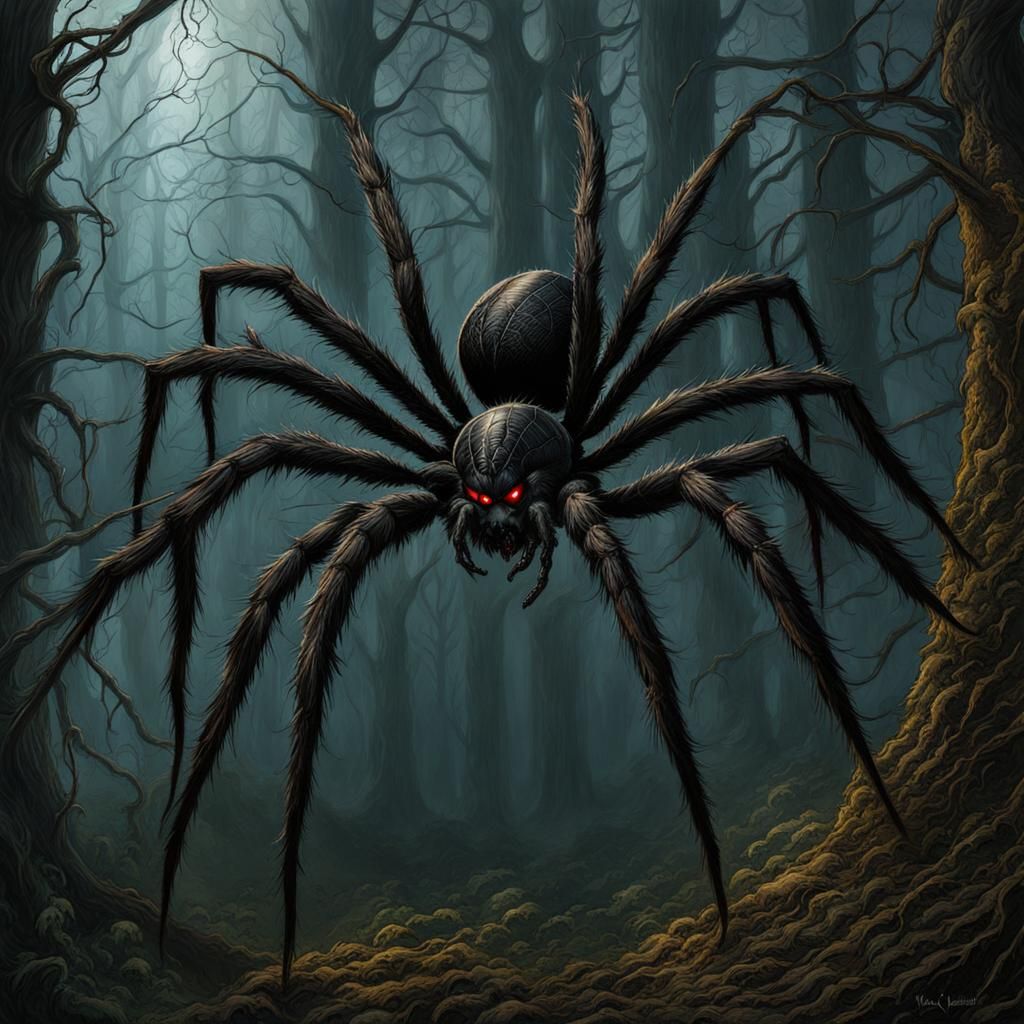 Giant Spider in Dark Fairytale Forest