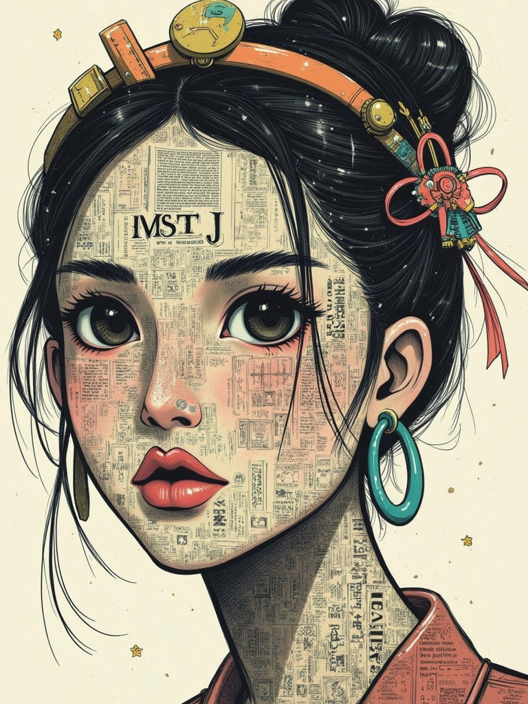 Ein Bild einer Fau, das völlig aus Buchstaben besteht.