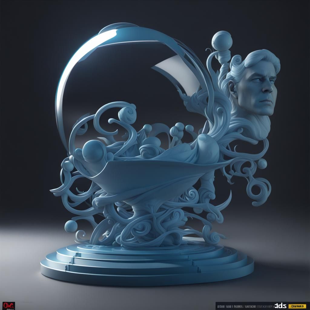 Abstract 3D Rendering with Cel-Shaded Blue Hues