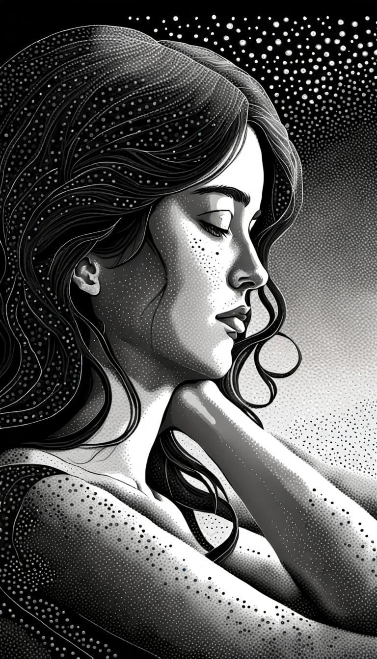 Pointillist Digital Illustration Capture of Serene Moment