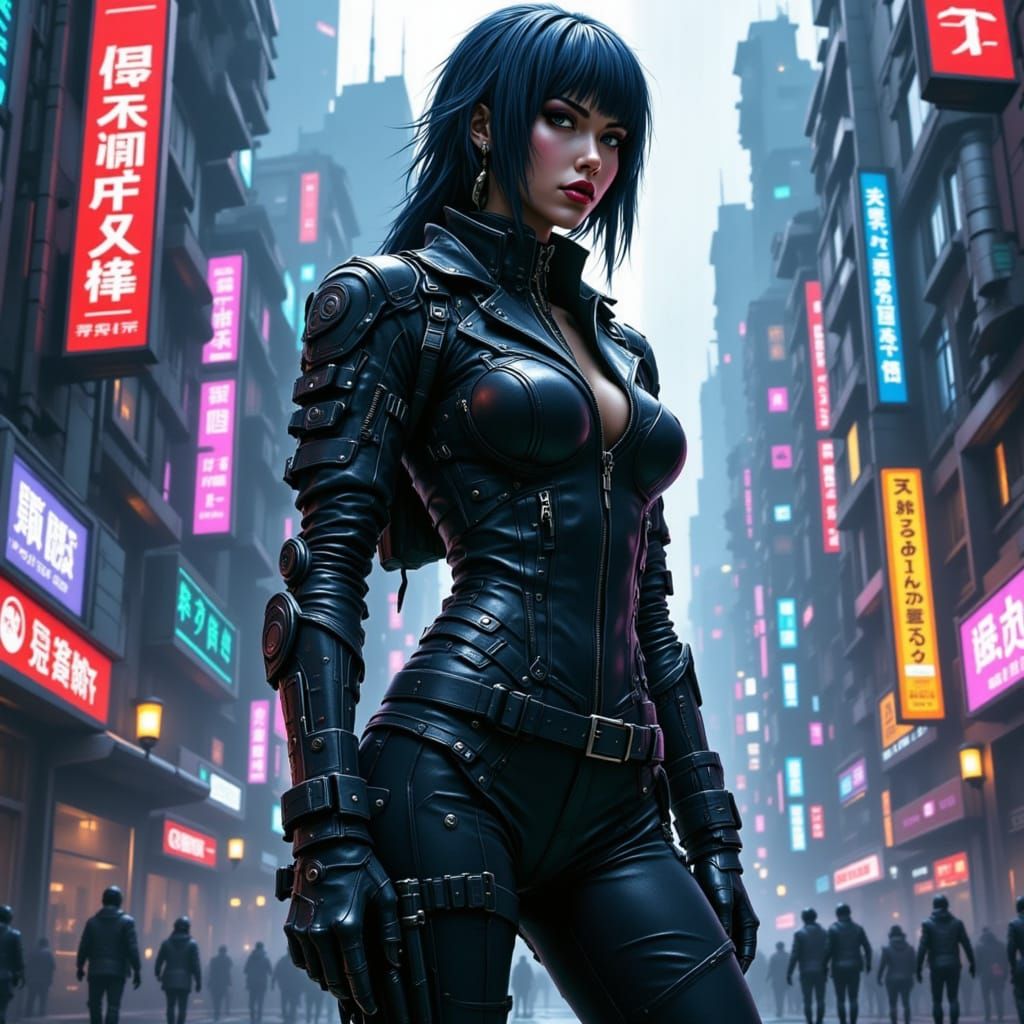 Cyberpunk Biker in a Futuristic Cityscape