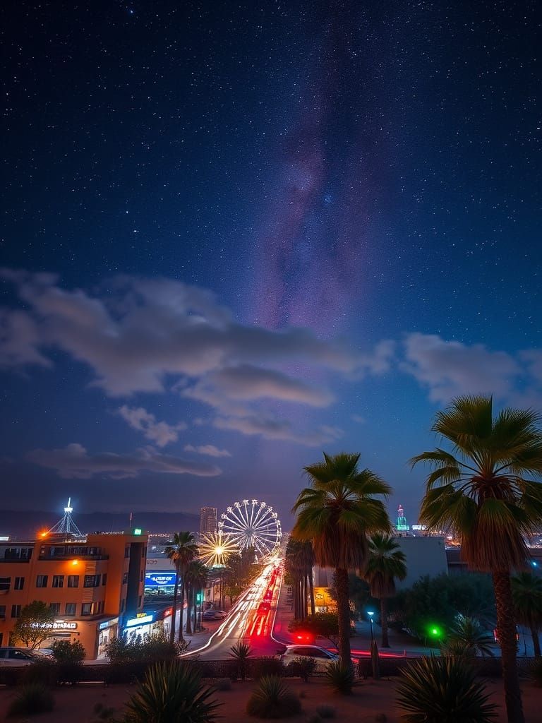 Nightscape: Neon City Lights in Desert