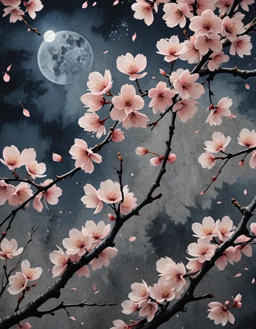 Surrealist Japanese Cherry Blossom Collage in Ukiyo-e Style