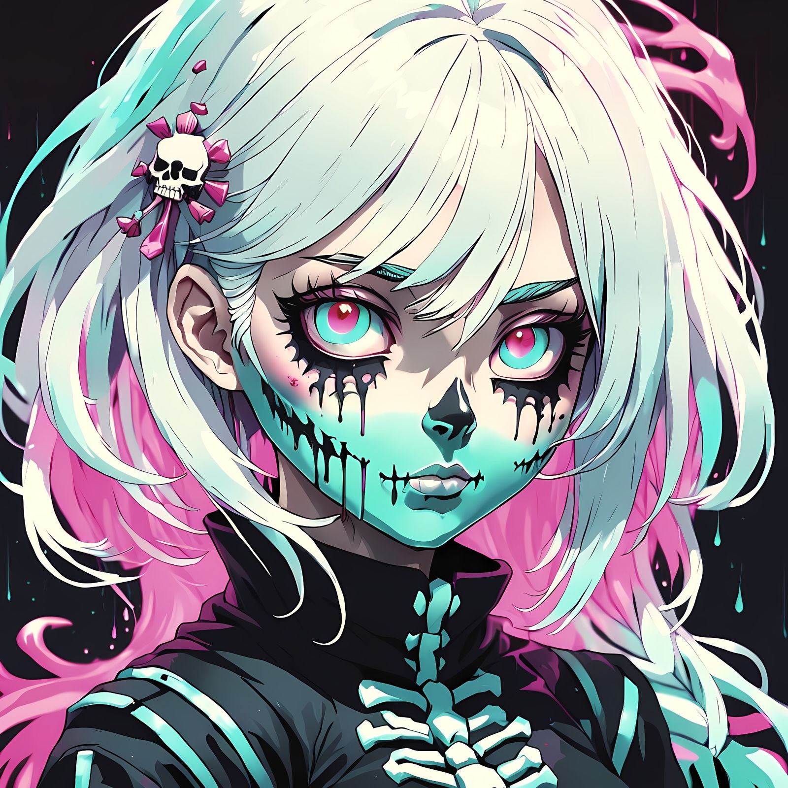 Girl with White Hair in Lowbrow Art Style
