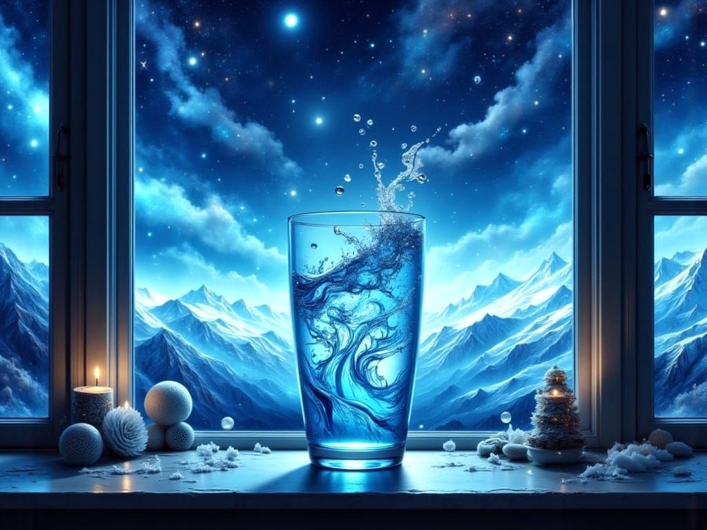 Sparkling Blue Water on Snowy Night
