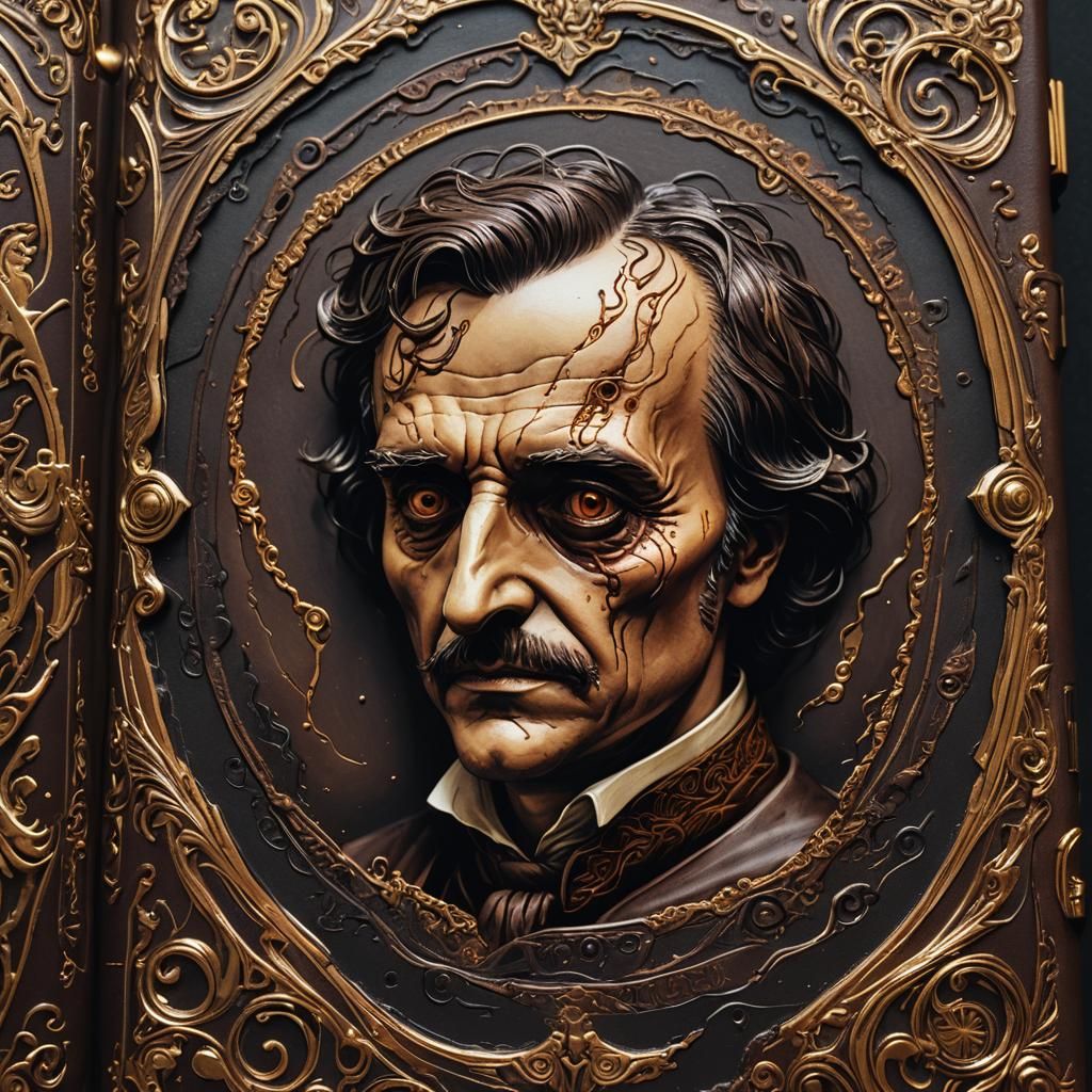 Biomechanical Book of Poet's Dreams in Dark Fantasy Style