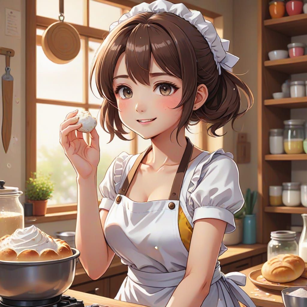 Anime-Style Baker with Kawaii Aesthetic