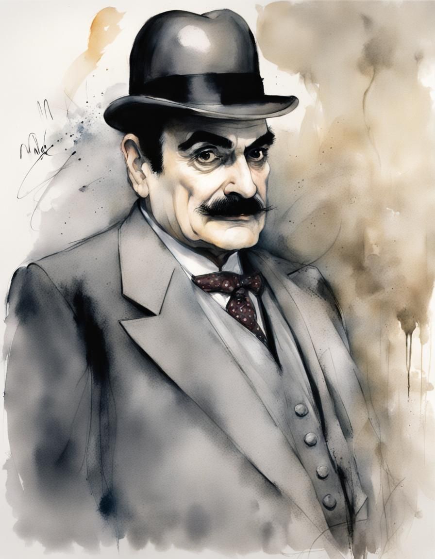 Hercule Poirot Portrait in Graphic Novel Style