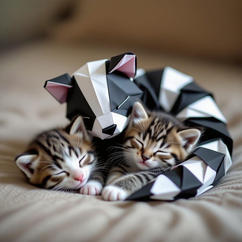 Origami Skunk and Kitten: A Peaceful Nap