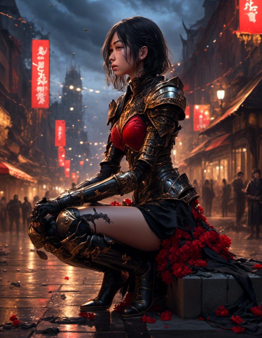 Cyberpunk Warrior Reflects on Family in Neo-Tokyo