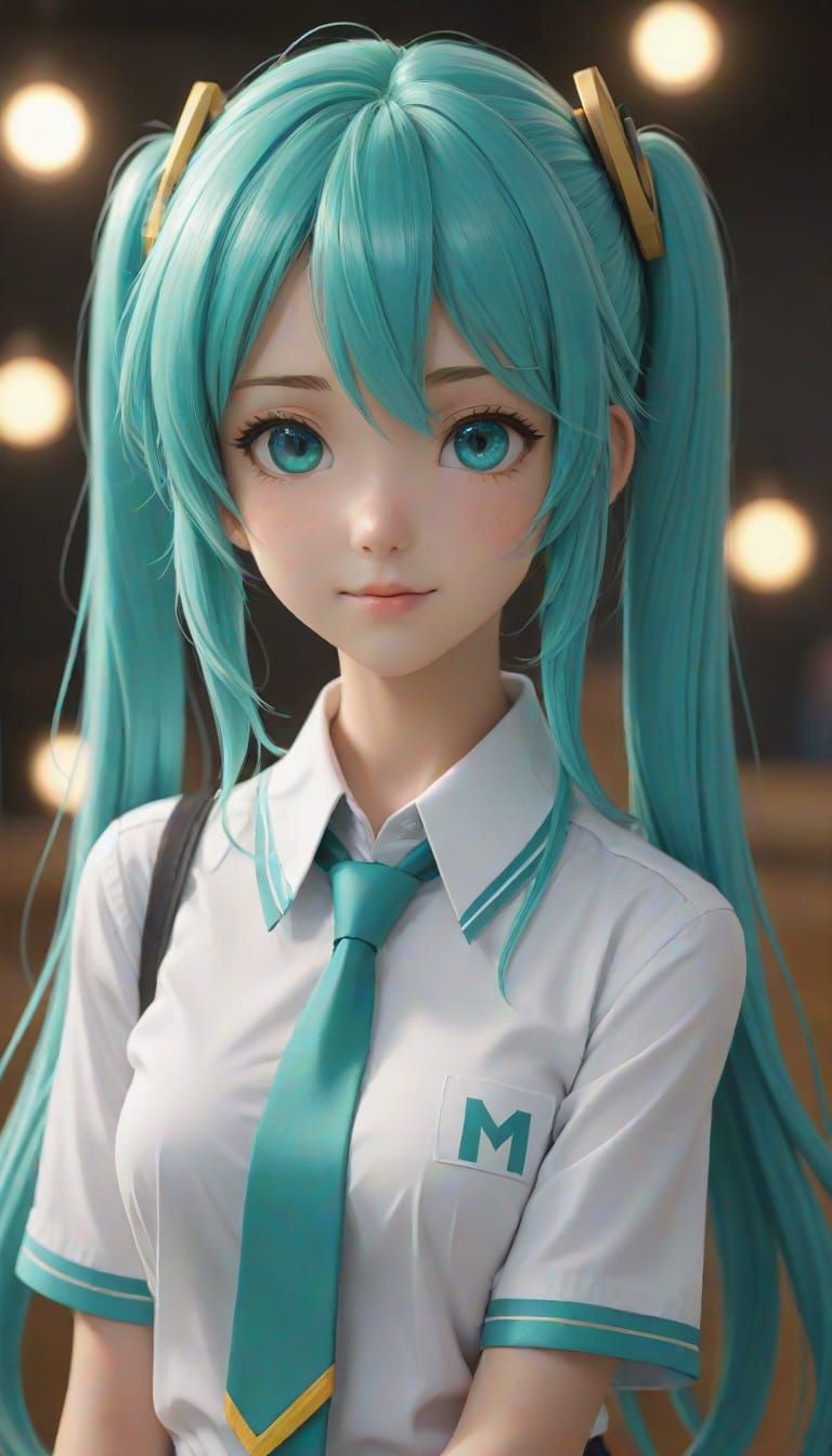 Hatsune Miku in School Uniform: 3D Anime Art