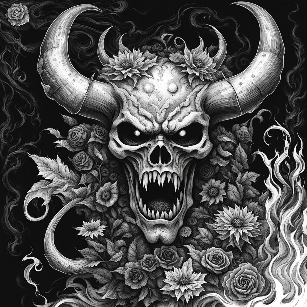 Demonic Black Flowers Ablaze in Dark Creation