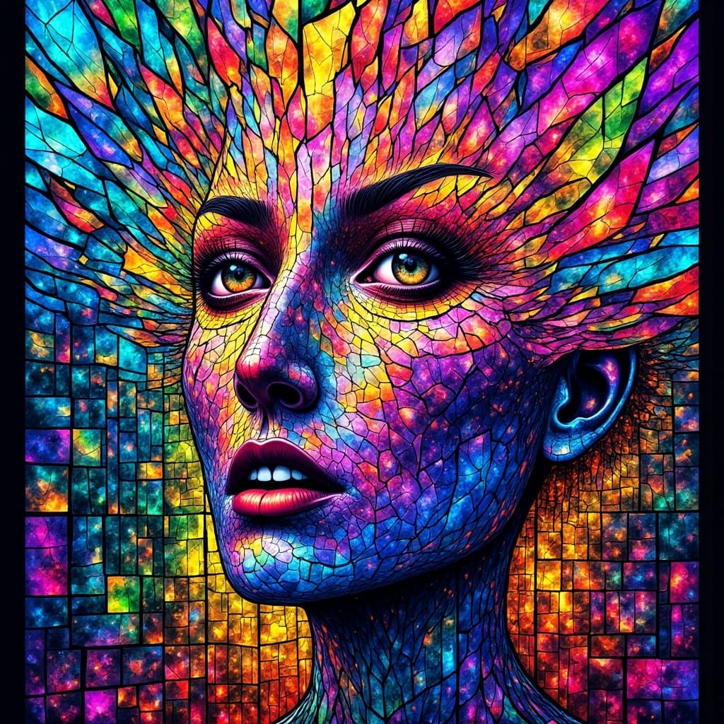 Exploding Stained Glass Shards in Expressionist Style