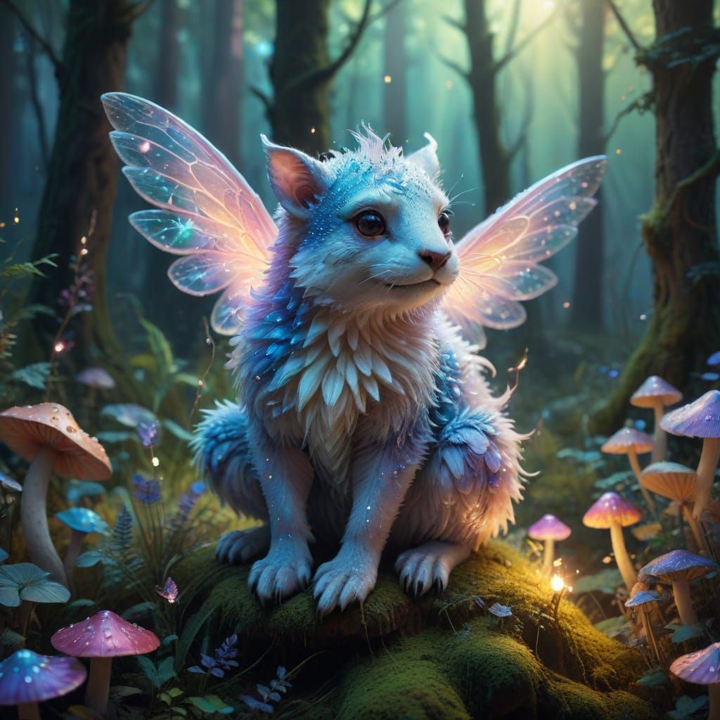 Whimsical Fantasy Creature in a Glowing Forest