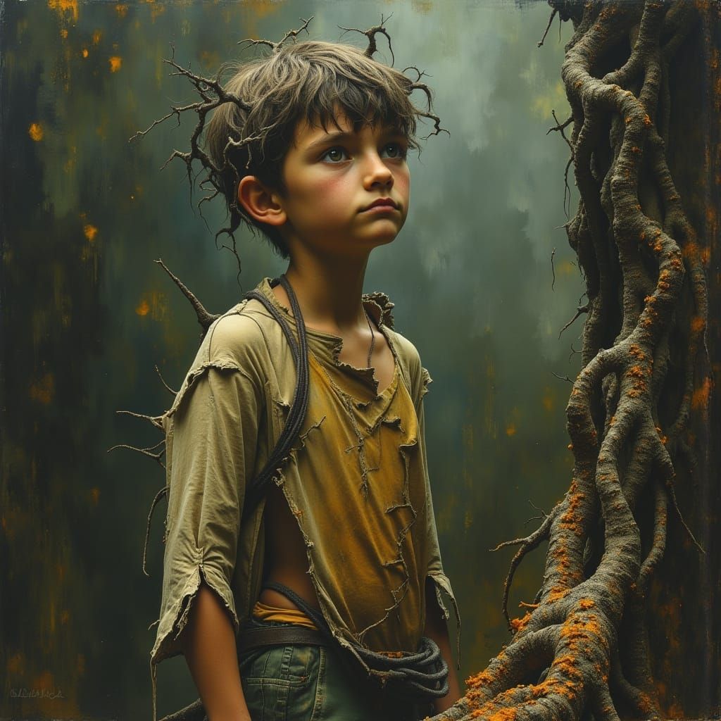 Mysterious Youth Surrounded by Dark Forest