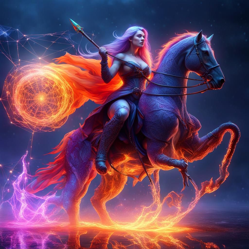 Sorceress on Steed Weaving Cosmic Webs