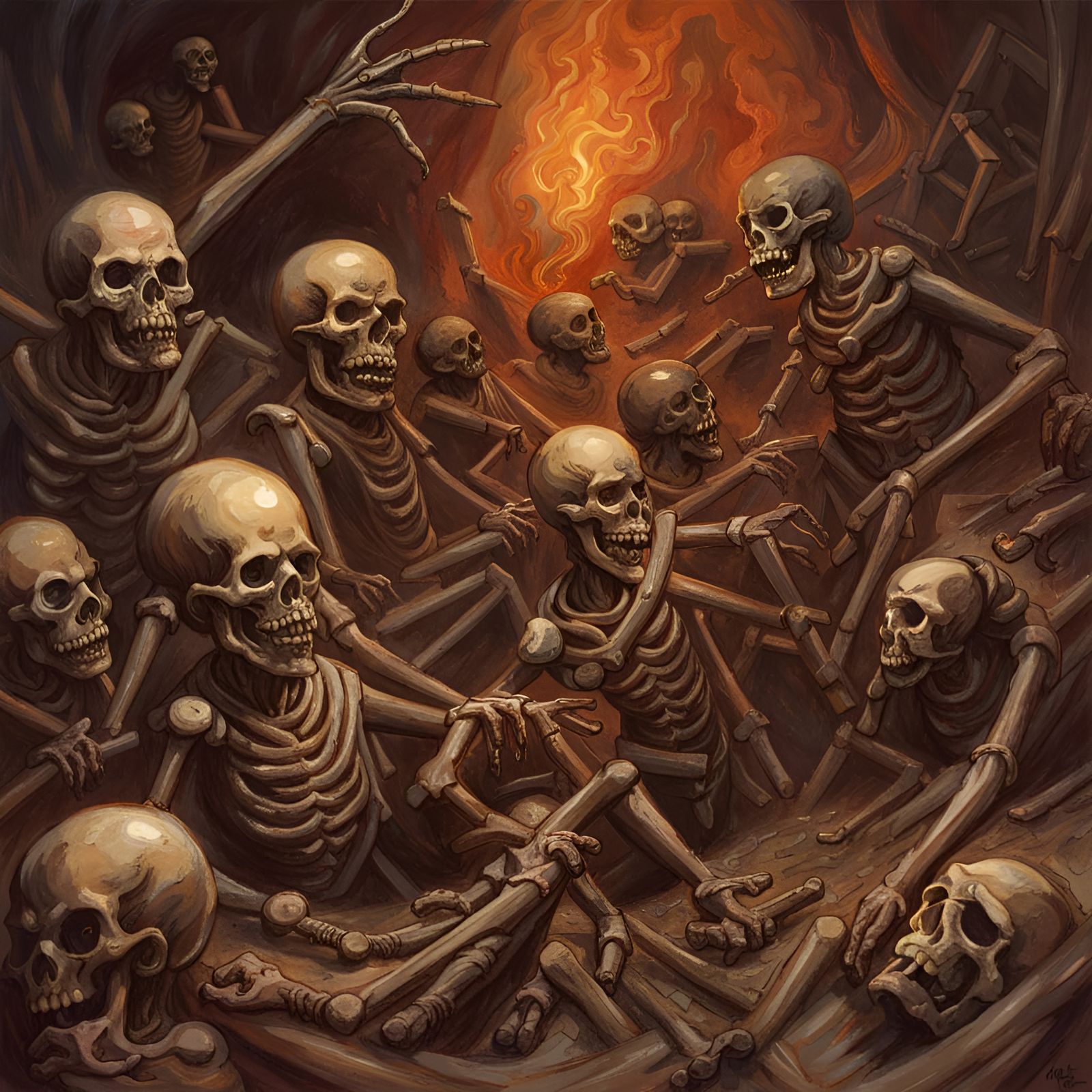 Demons Torture Skeletons in Hell: Sinister Art